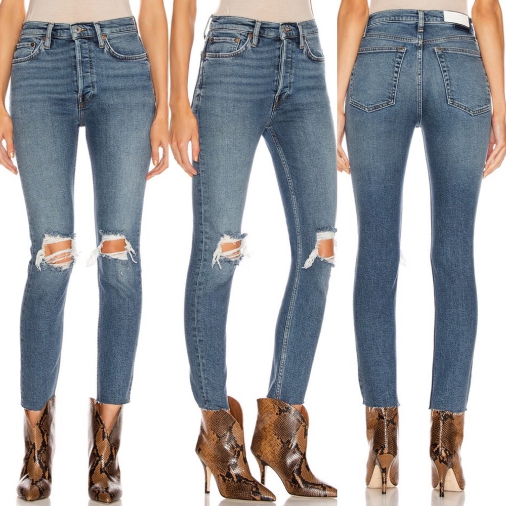 RE/DONE High Rise Ankle Crop Color in Dusk Destroy